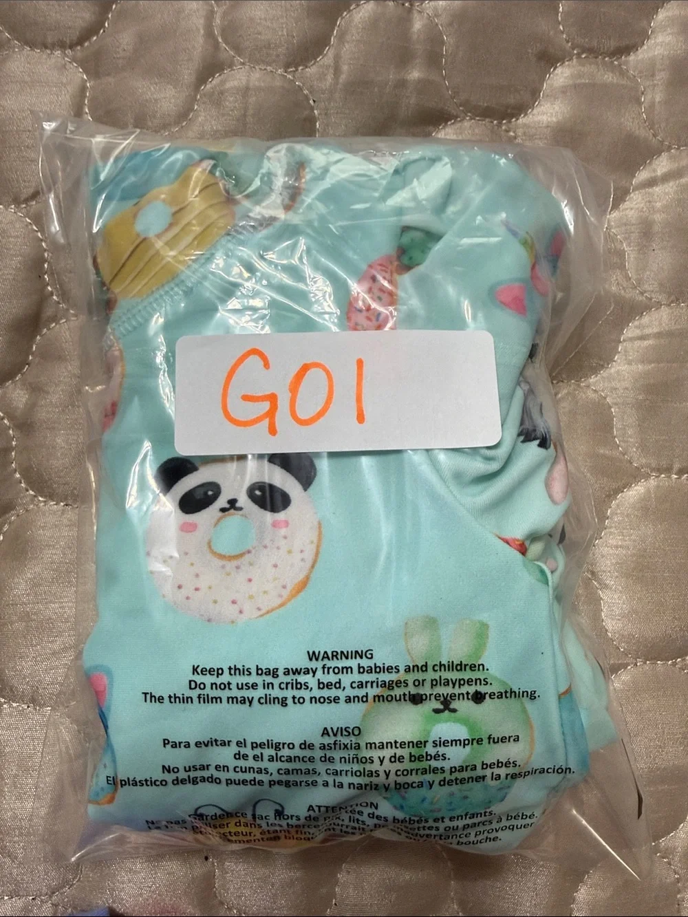Posh Peanut Aqua Long-Sleeve One-Piece Swim Dress with Animal & Donut Print